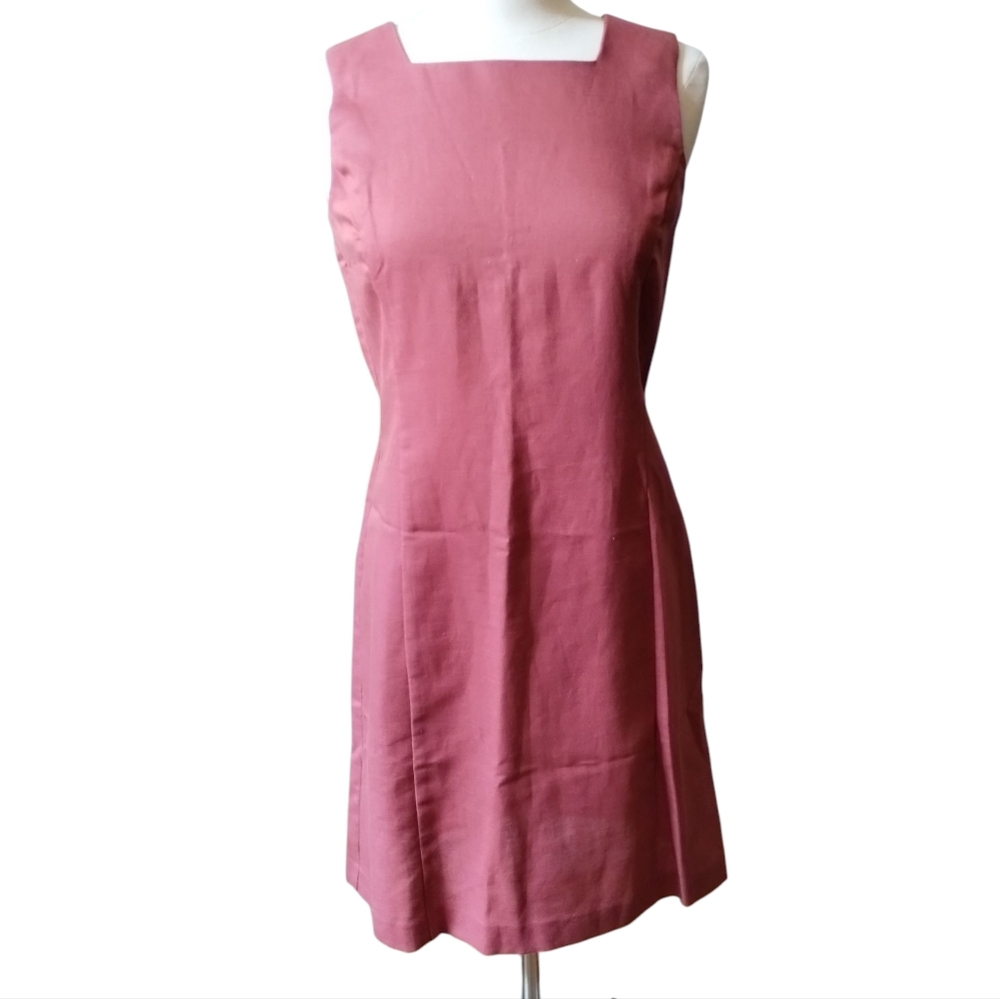 Linen Dress Van Heusen Size 10 Sheath Sleeveless Salmon Natural Fabric